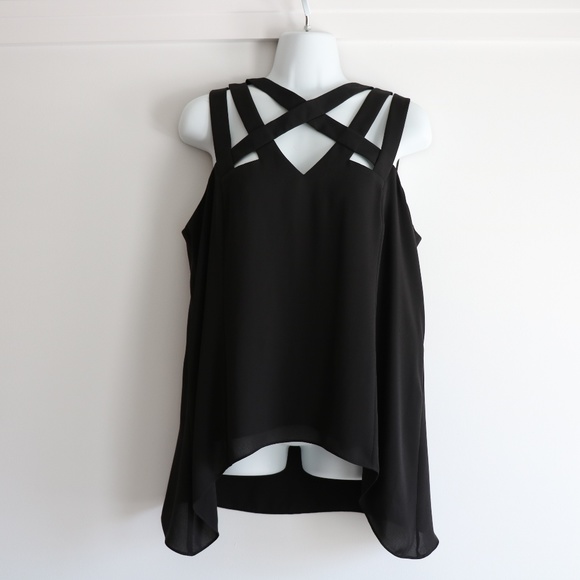 BCBG Tops - BCBG Strappy Sleeveless Black Blouse
